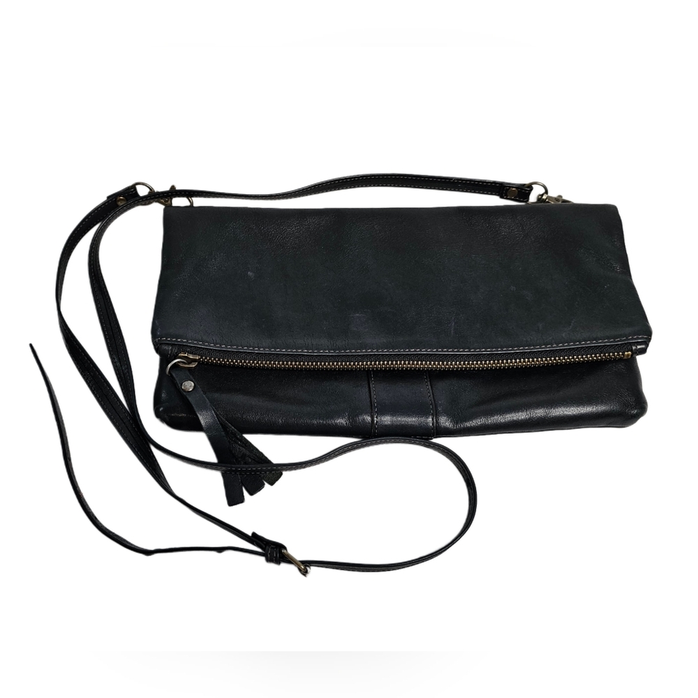 Bosca Blair Petunia Foldover Black Leather Mini Bag Crossbody Clutch Handbag Mod